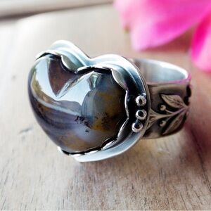 Amethyst Sage Agate Heart Ring